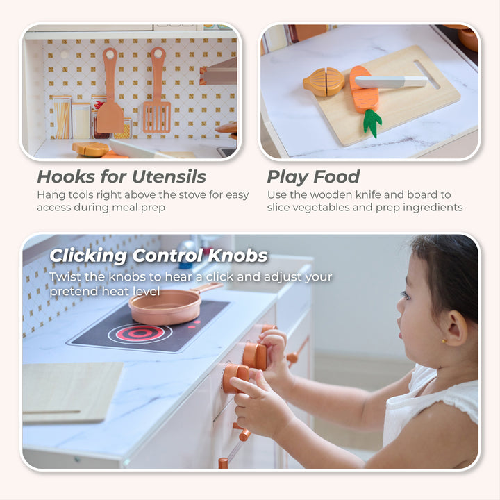 Wooden Play Kitchen with 15 Accessories, Off-White - Little Chef St. Louis by Teamson Kids