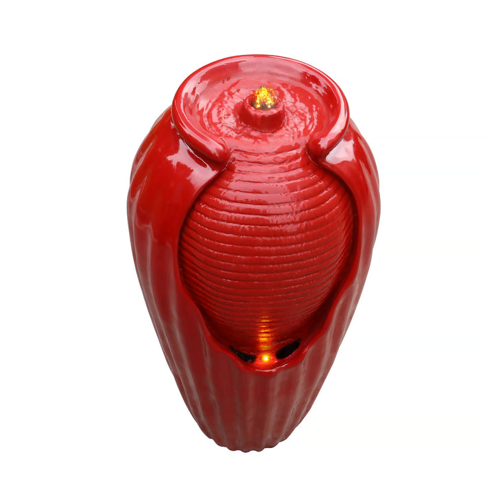 Teamson Home 32.01" Outdoor LED Modern Vase Water Fountain with LED, Red