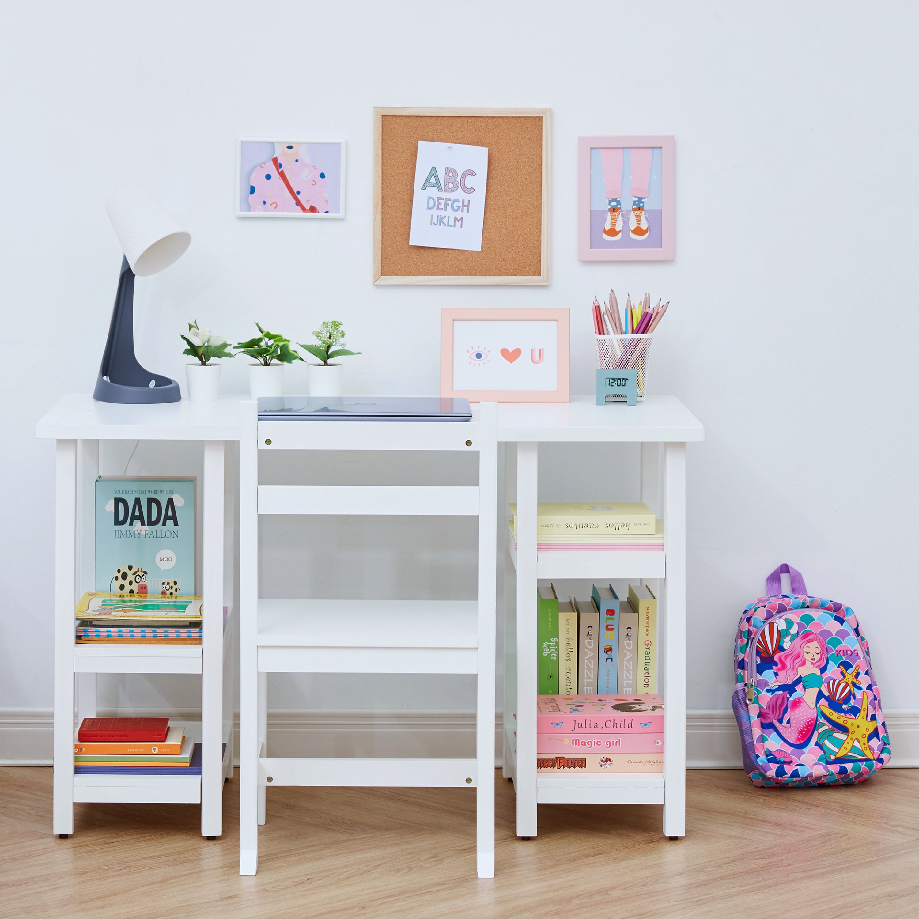 Fantasy Fields Play Desk with Shelves and Chair, White- FINAL SALE