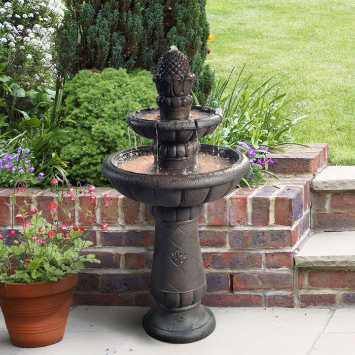 Teamson Home 39.02" 2-Tier Birdbath Water Fountain, Gray