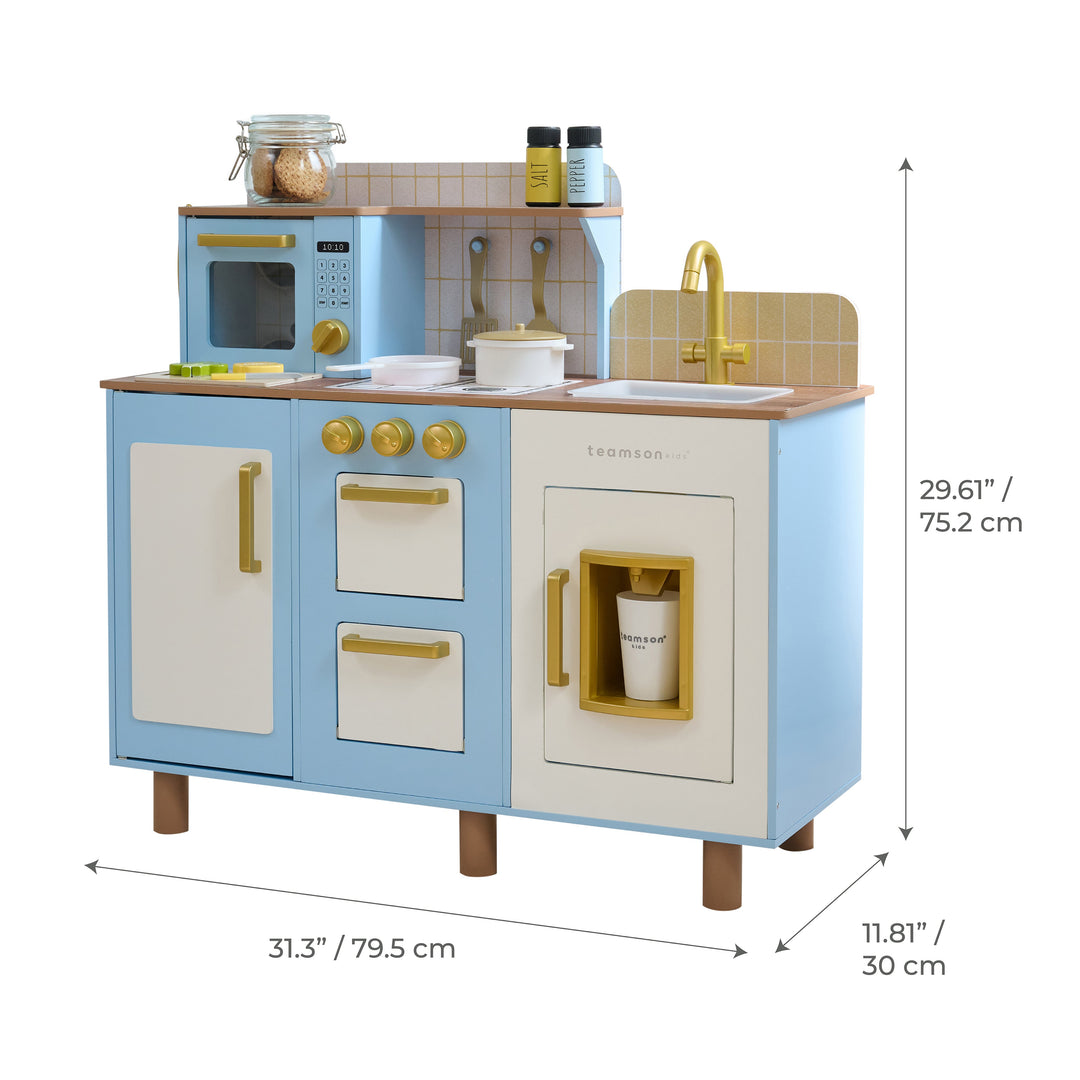 Wooden Play Kitchen with 17 Accessories, Blue - Little Chef Hampton by Teamson Kids