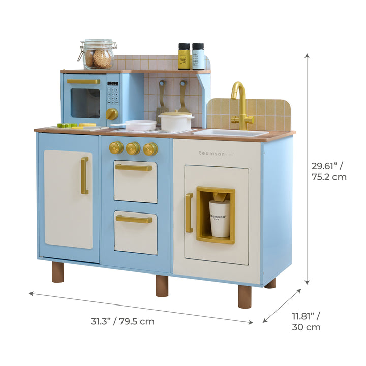 Wooden Play Kitchen with 17 Accessories, Blue - Little Chef Hampton by Teamson Kids