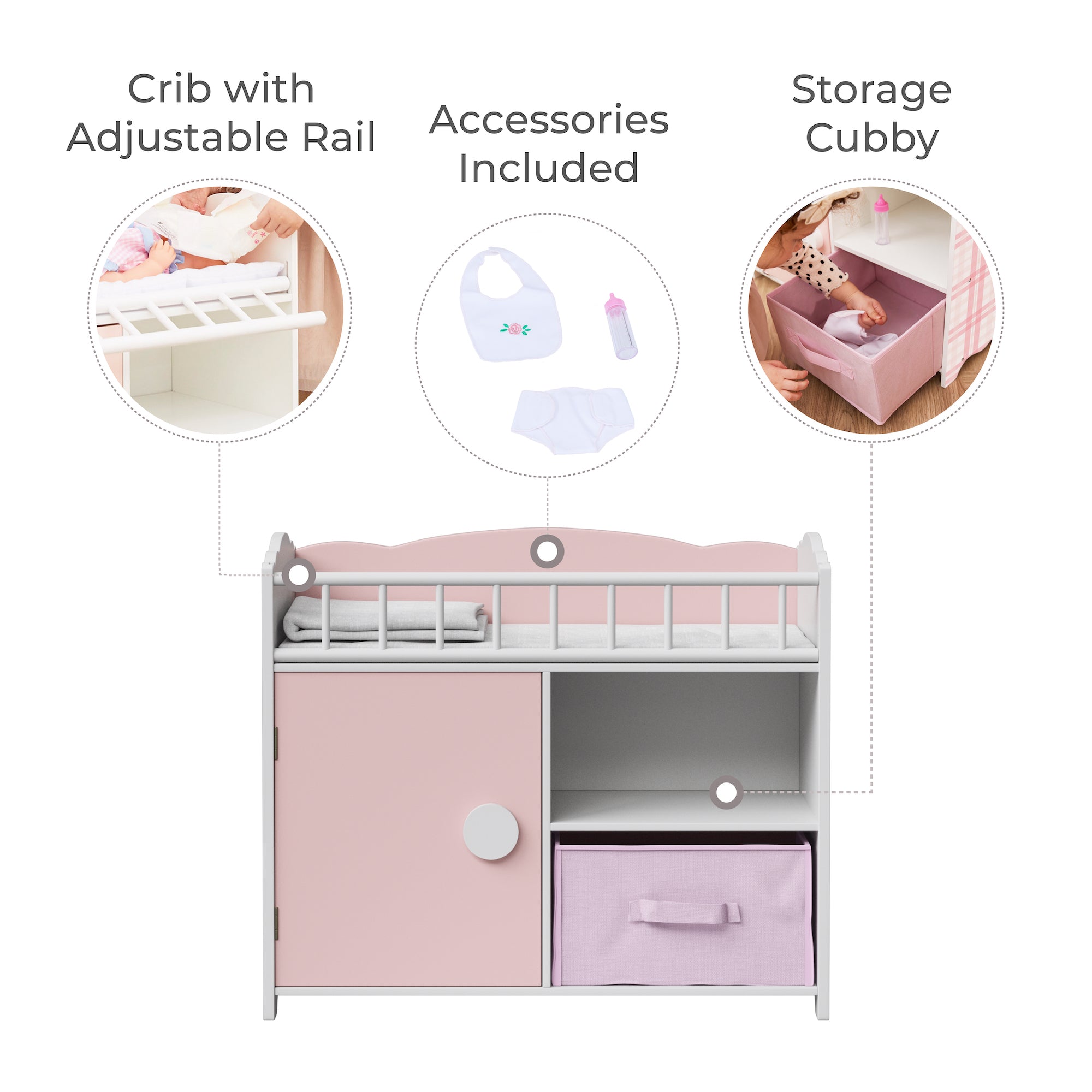 Olivia's Little World Aurora Princess Baby Doll Crib with Storage