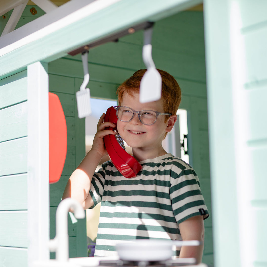 Teamson Kids Rainbow Shade Wooden Playhouse with Kitchen and Bench, Mint