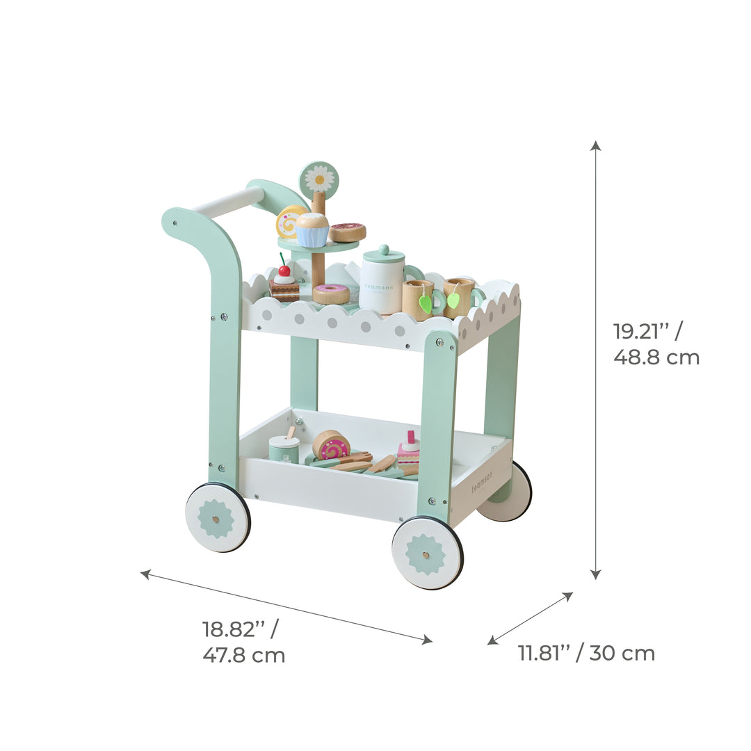 Afternoon Sip Wooden Dessert Cart with 24 Play Food Pieces for Pretend Play by Teamson Kids