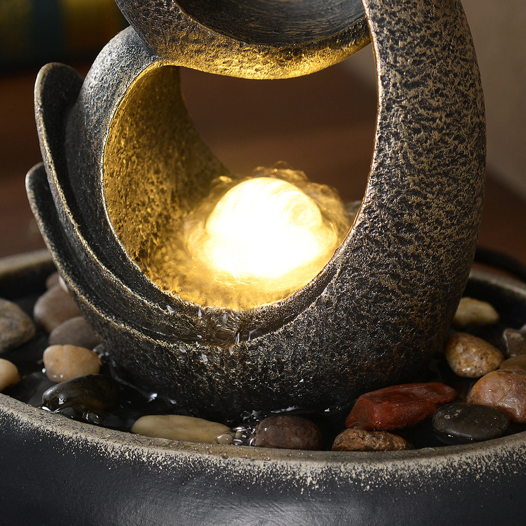 Close up image of the details and texture of the tabletop fountain