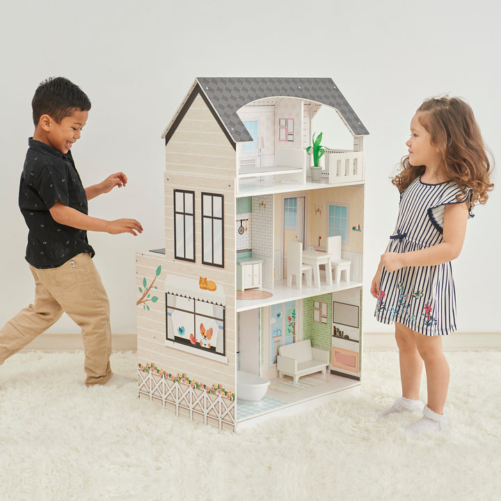 Teamson Kids Wonderland Ariel 2-in-1 Dollhouse/Play Kitchen Playset, Gray & Ivory