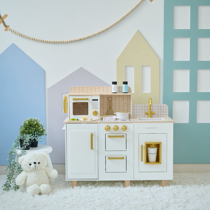 Wooden Play Kitchen with 17 Accessories, White - Little Chef Hampton by Teamson Kids