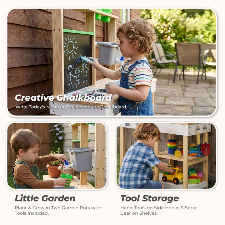 Clover Wooden Mud Kitchen with Sink for Pretend Play by Teamson Kids