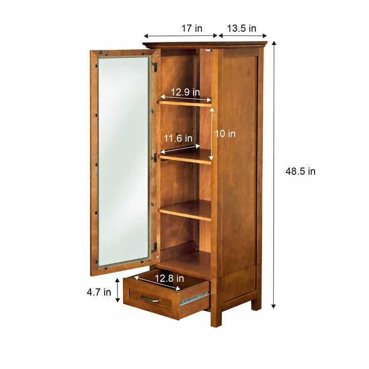 Dimensional graphic of a tall cabinet in inches and centimeters