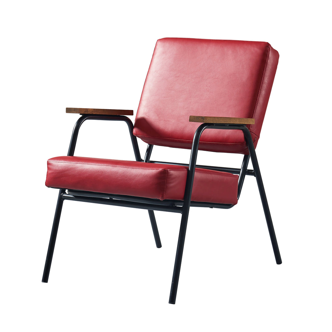 Teamson Home Denver Faux Leather Armchair with Metal Legs and Armrests, Red