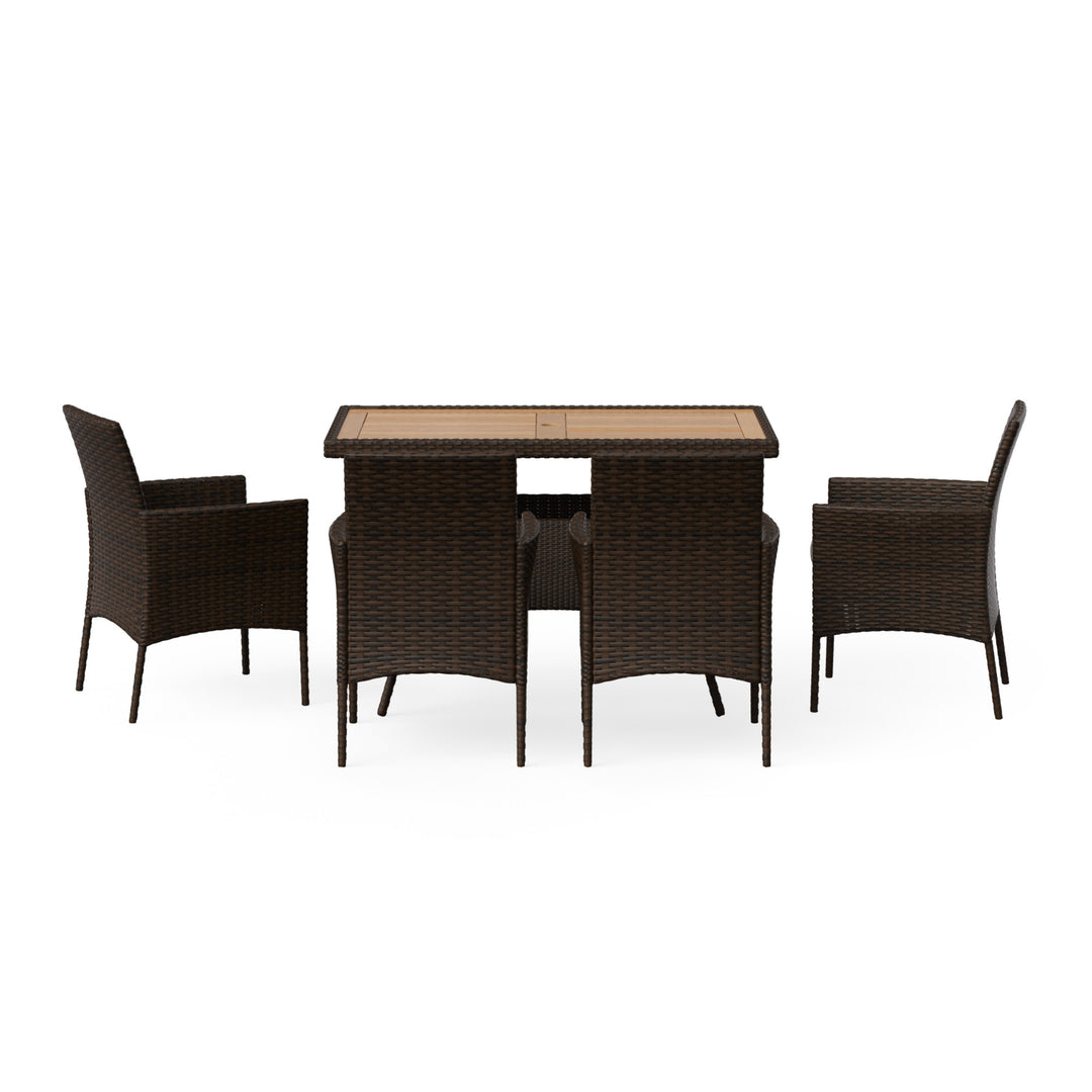 Backview of a 5-piece PE rattan dining set