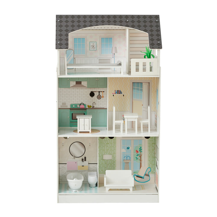 Teamson Kids Wonderland Ariel 2-in-1 Dollhouse/Play Kitchen Playset, Gray & Ivory