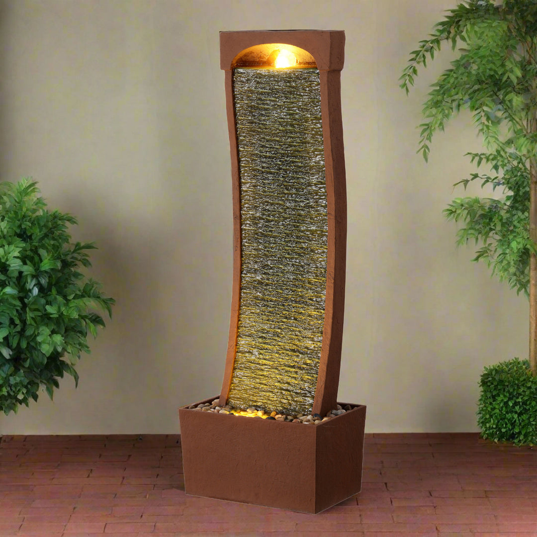 Teamson Home 38.5" Indoor/Outdoor Modern Curved Waterfall Fountain, Red Rock