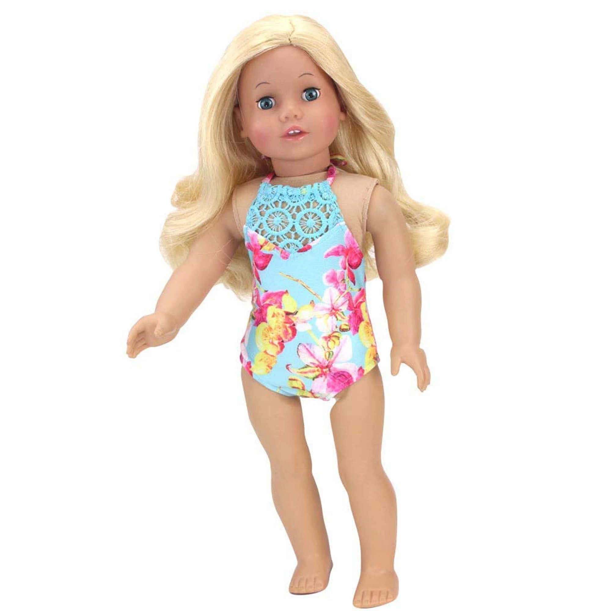 Sophia's 2 pcs Aqua Floral Swimsuit & Ice Cream Pool Float for 18