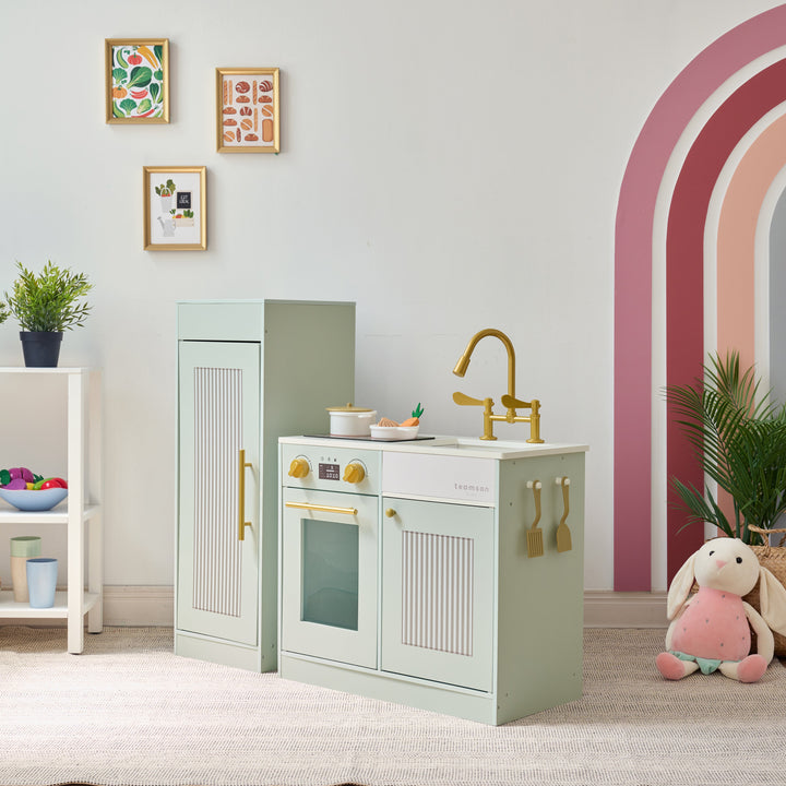 Wooden Play Kitchen with 12 Accessories, Green - Little Chef Chester by Teamson Kids