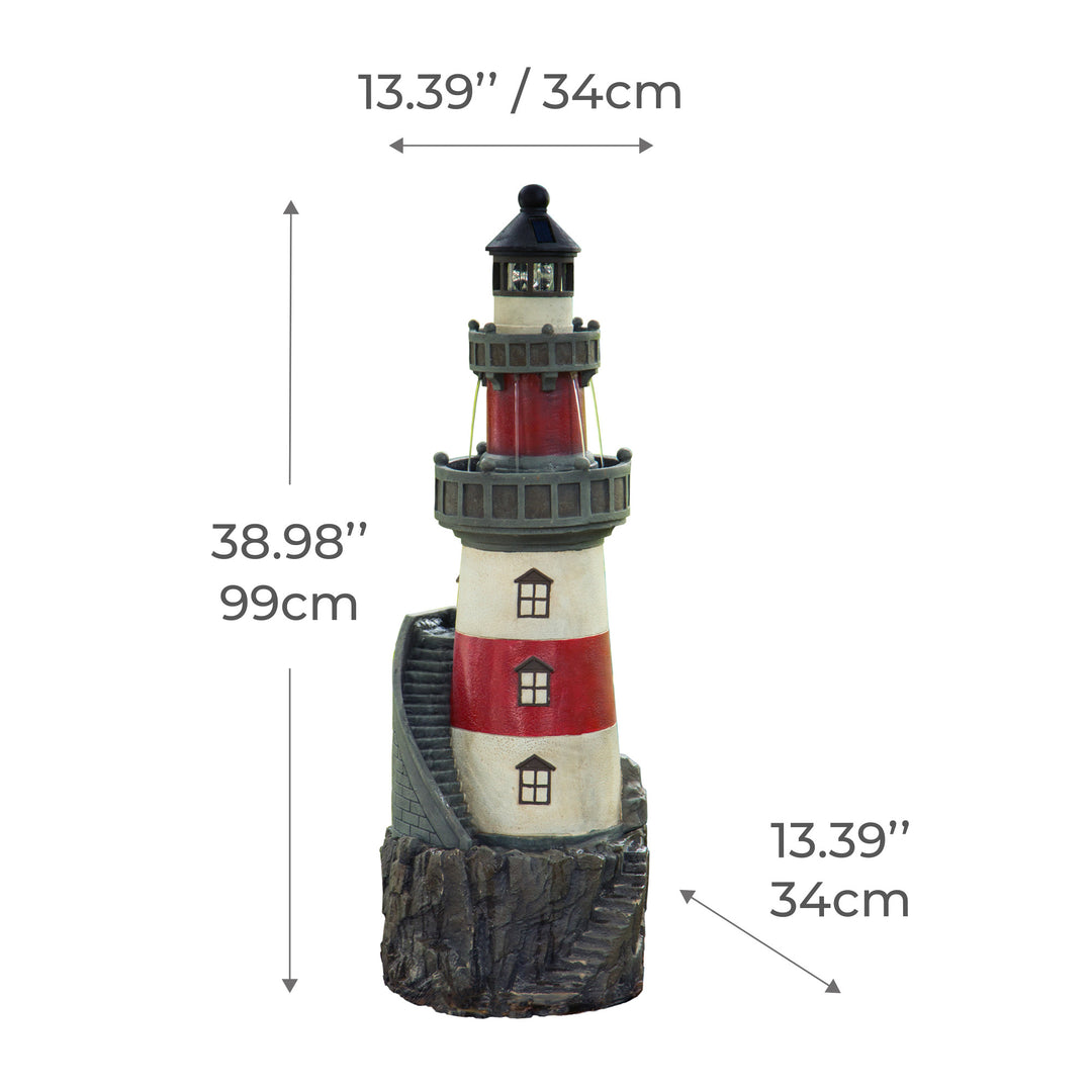 Lighthouse fountain with dimensions, stands 38.98 inches tall