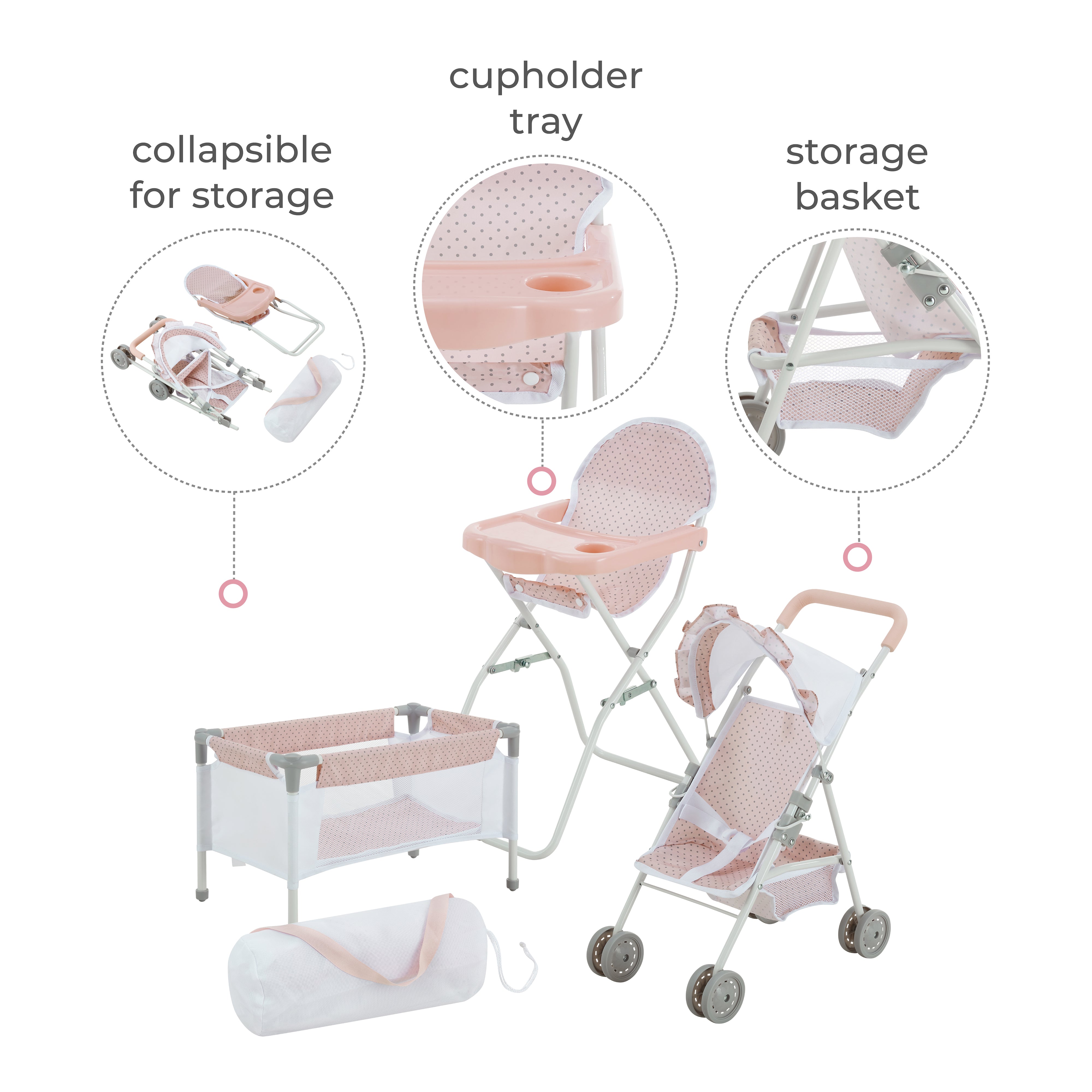 Olivia's Little World Polka Dot Princess Baby Doll 3pc Nursery Set