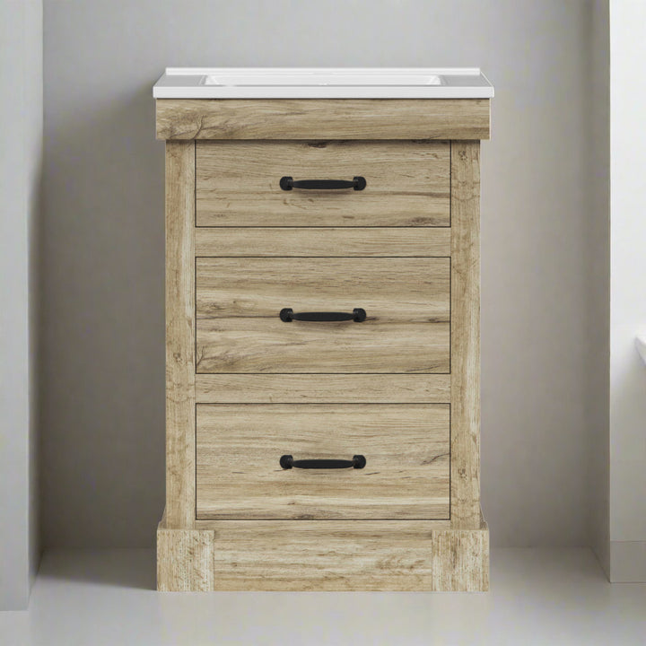 Teamson Home Donovan 24" Single Bathroom Vanity with Two Drawers, Light Oak