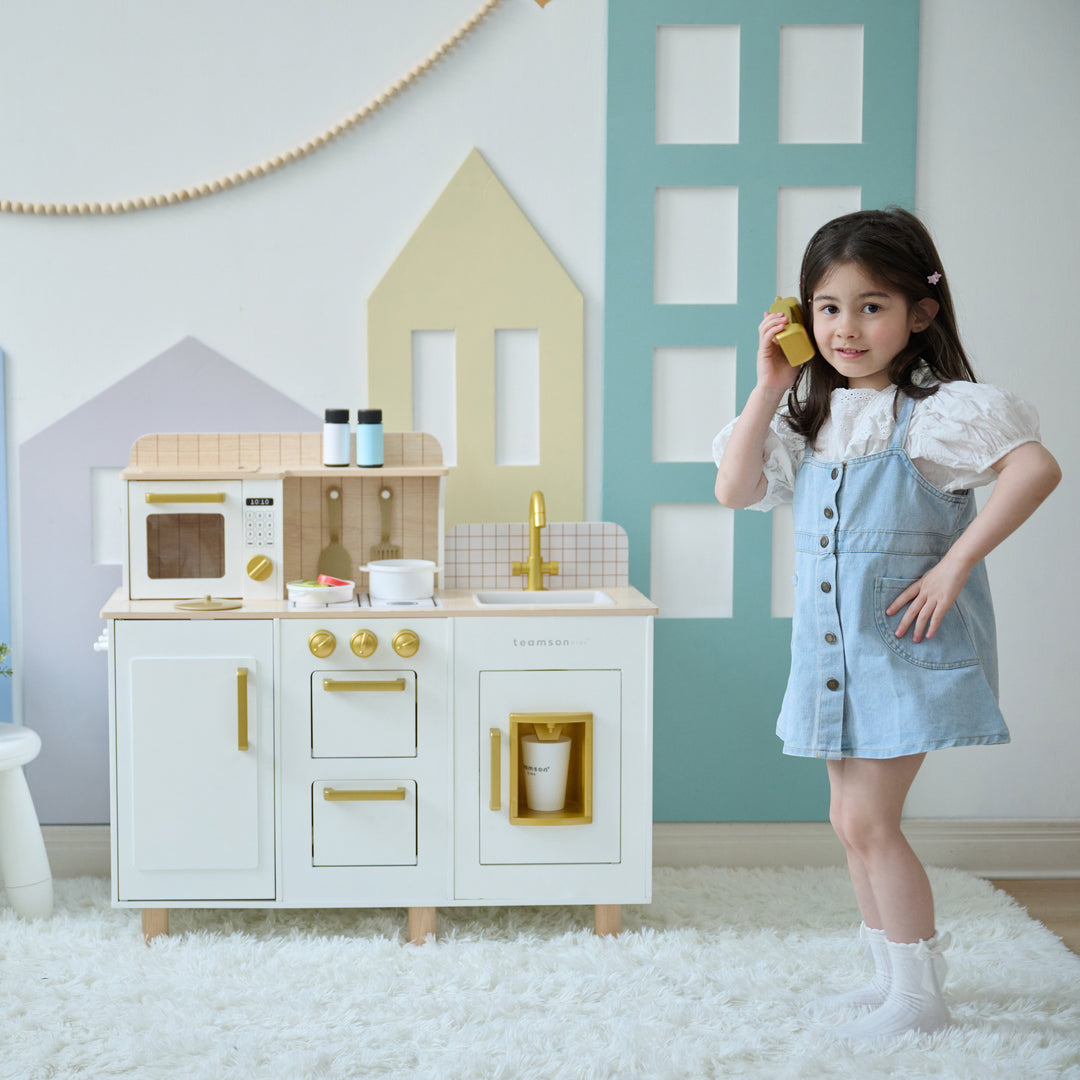 Wooden Play Kitchen with 17 Accessories, White - Little Chef Hampton by Teamson Kids