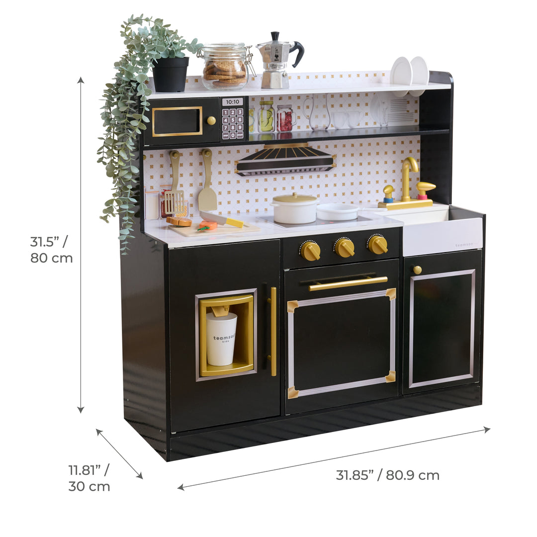 2-Pcs Wooden Play Kitchen with 15 Accessories, Black - Little Chef St. Louis by Teamson Kids