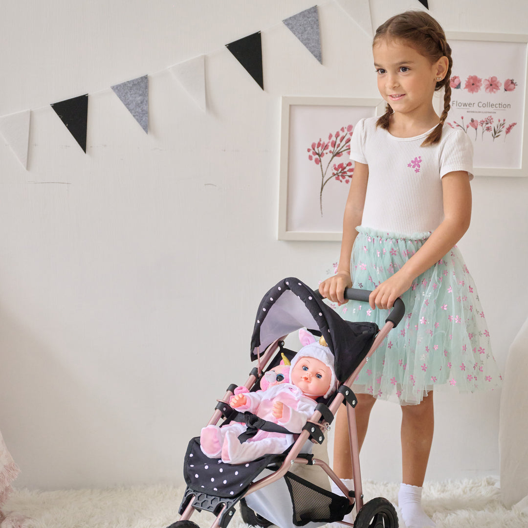 15-18 Inch Baby Doll Stroller, Black - Pin Up Doll Jogging Stoller by Olivia's Little World