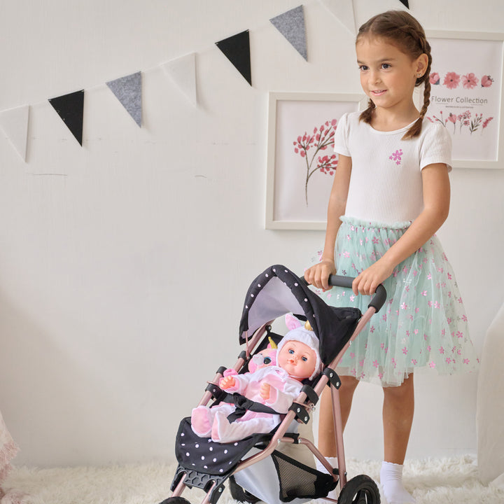15-18 Inch Baby Doll Stroller, Black - Pin Up Doll Jogging Stoller by Olivia's Little World