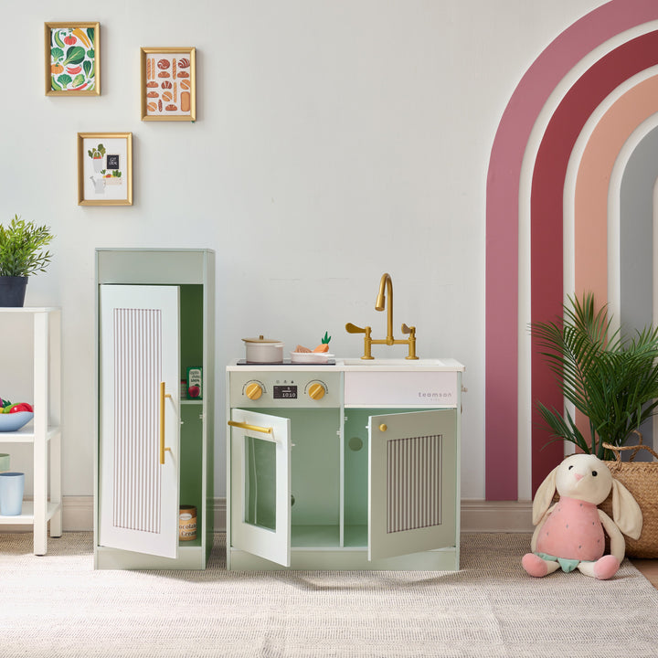 Wooden Play Kitchen with 12 Accessories, Green - Little Chef Chester by Teamson Kids