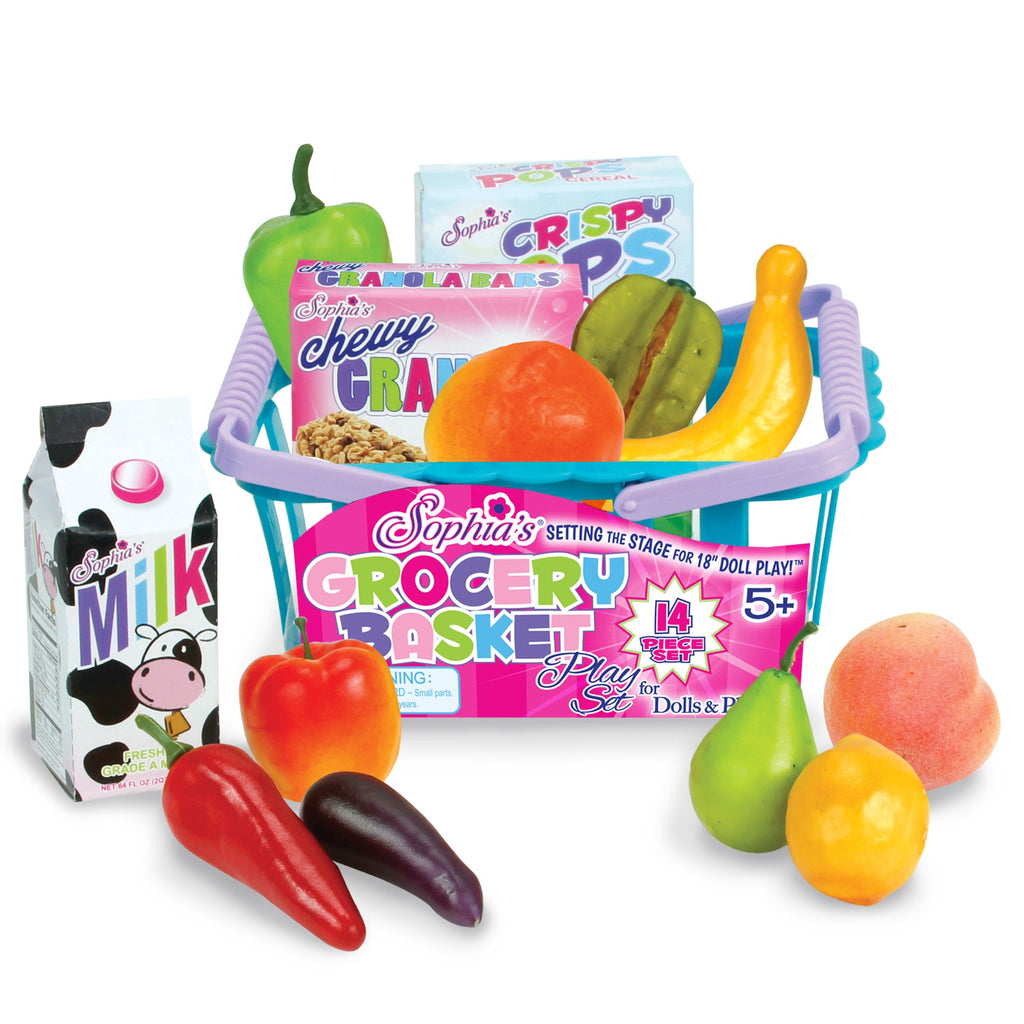 Sophia's 14-Piece Grocery Basket Food Set for 18'' Dolls, Multi