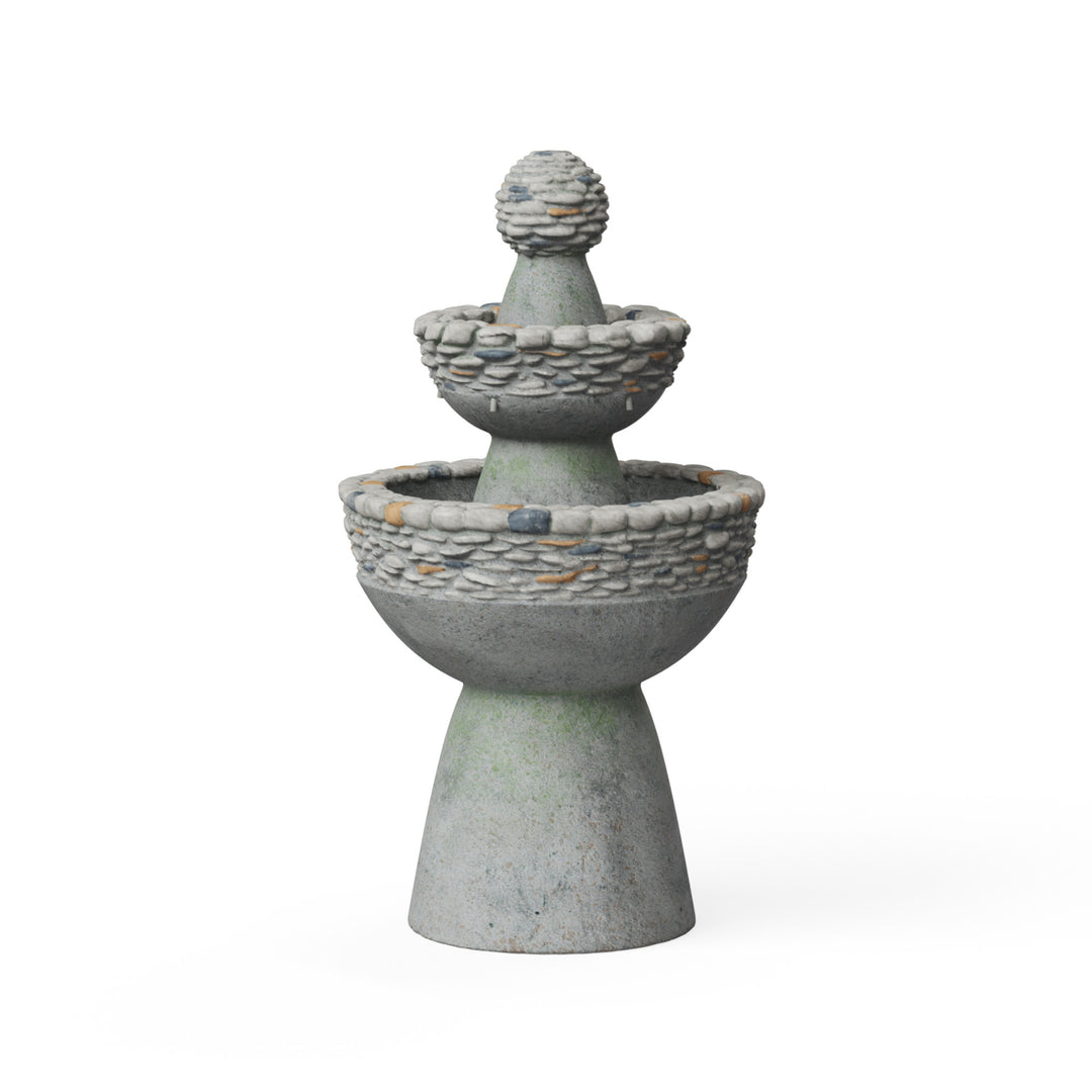3-tiered birdbath style water fountain with pebble accents