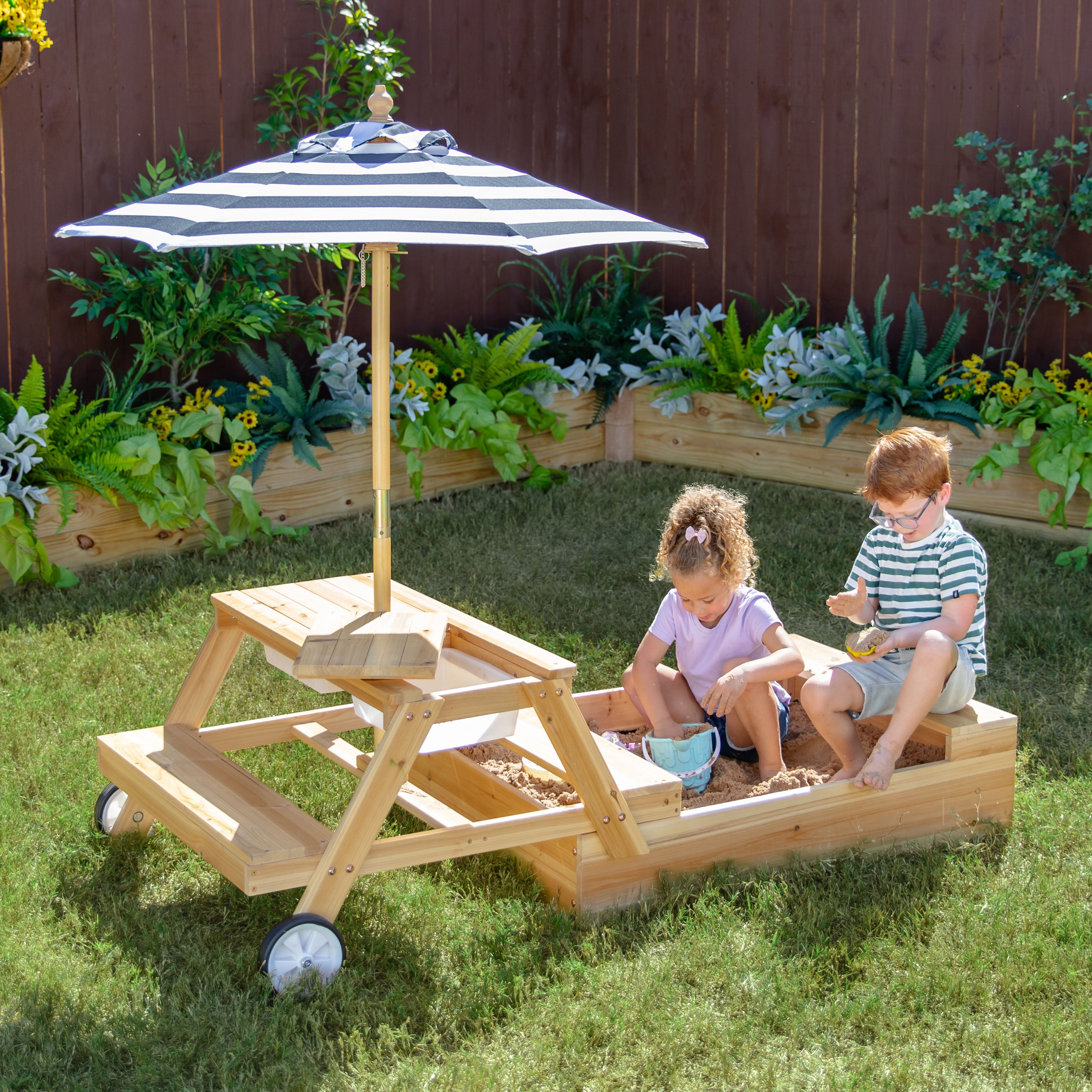Teamson Kids Sorrento Outdoor 2-in-1 Wooden Picnic Table + Sandbox