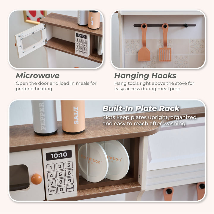 Wooden Play Kitchen with 14 Accessories, Off-White - Little Chef Normandy by Teamson Kids