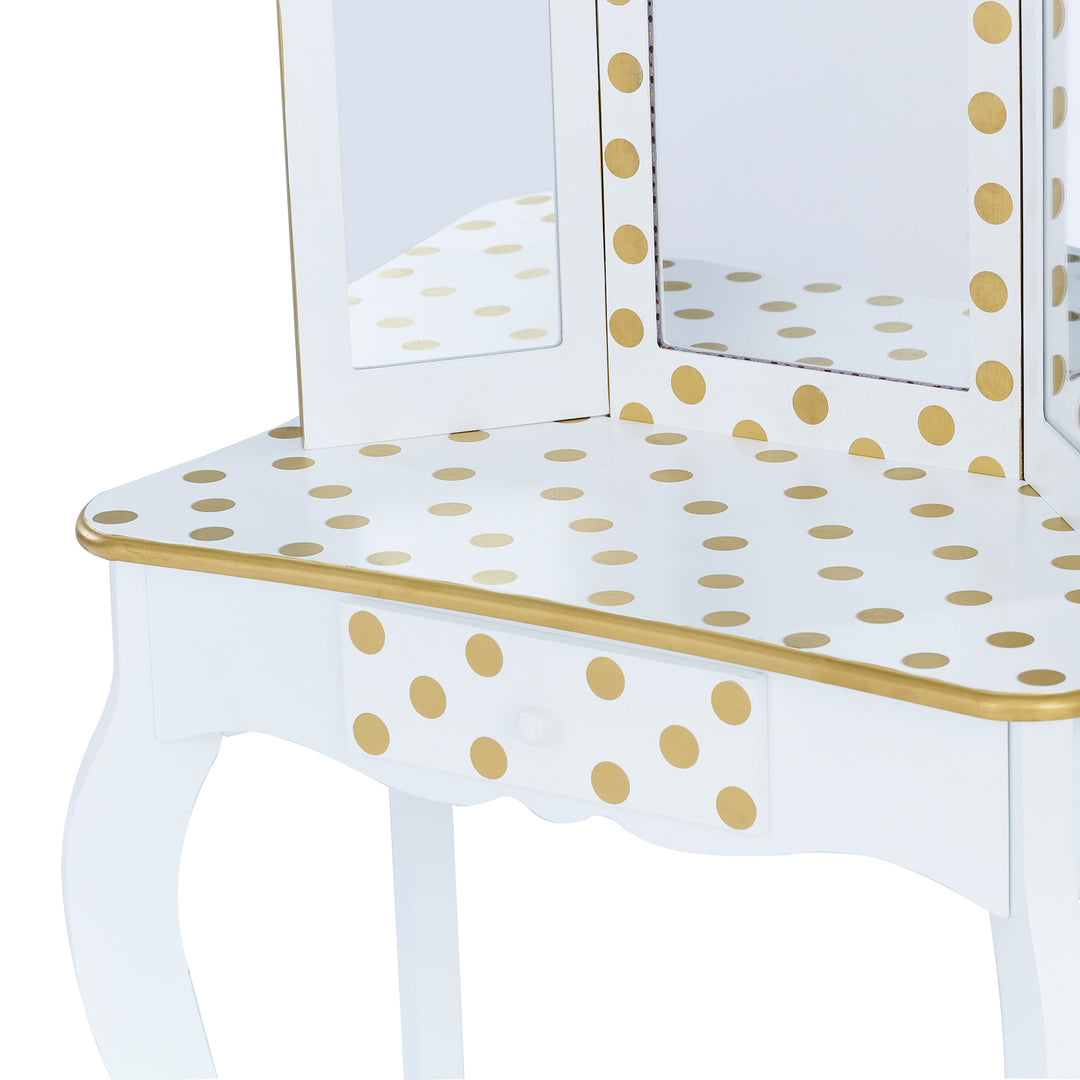 Teamson Kids Polka Dot Prints Gisele Vanity Playset with LED Mirror, White/Gold