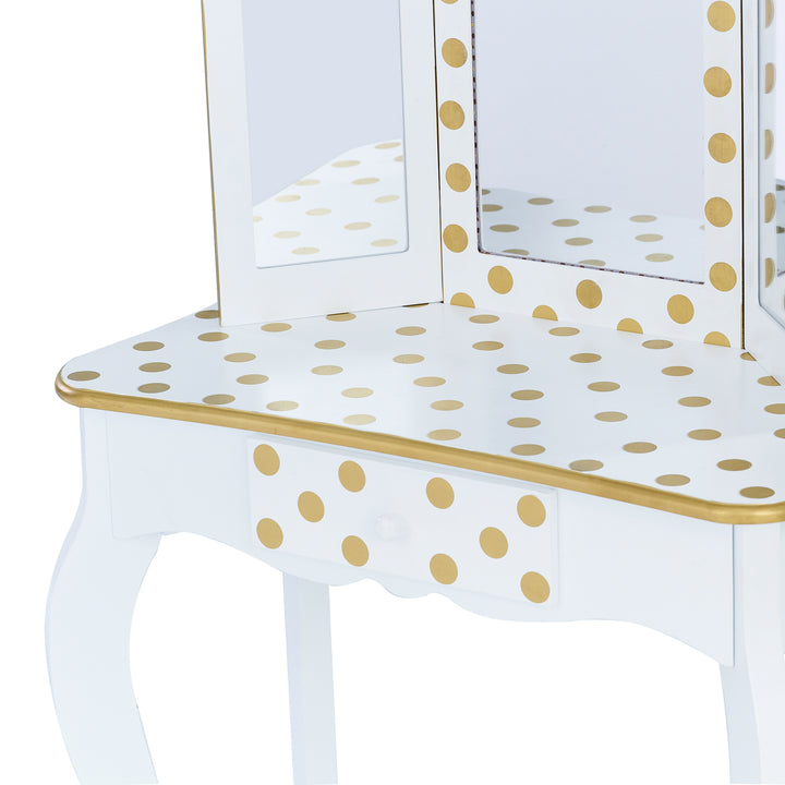 Teamson Kids Polka Dot Prints Gisele Vanity Playset with LED Mirror, White/Gold