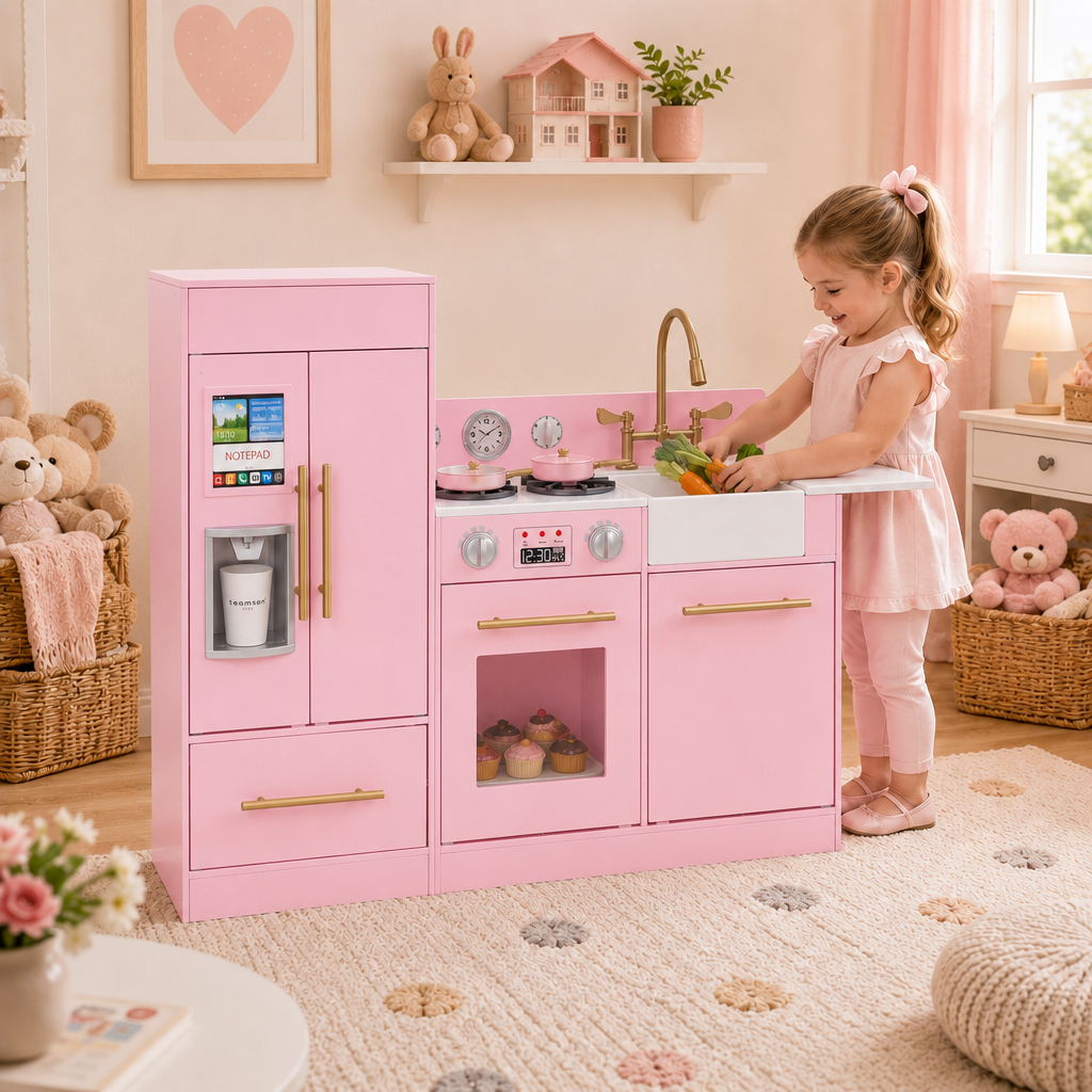 Teamson Kids Little Chef Charlotte Play Kitchen & Refrigerator Set, Pink