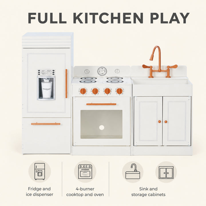 Teamson Kids Little Chef Paris Large Modular Wooden Play Kitchen with Fridge, Oven, Sink, Cabinets, Cooktop, Multiple Layouts and Accessories