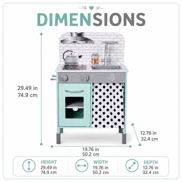 Teamson Kids Little Chef Philly Adjustable Wooden Play Kitchen with 2 Height Settings, Clicking Knobs, Faucet, Cabinet, Shelf, Side Pegs, Compact Design, Pretend Play, Ages 3+