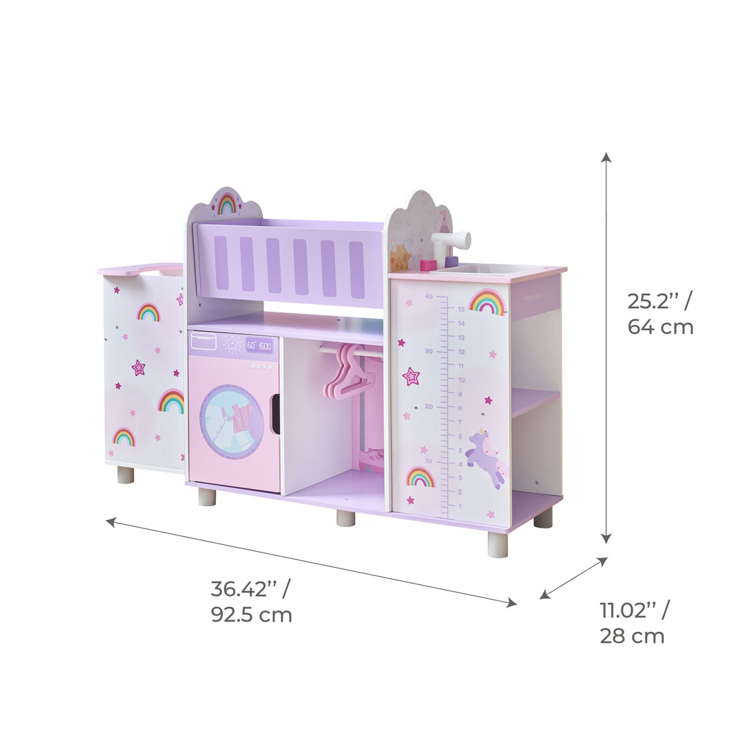Fantasy Care Wooden 6-in-1 Baby Doll Nursery with Cradle, High Chair & Sink for Pretend Play by Olivia's Little World