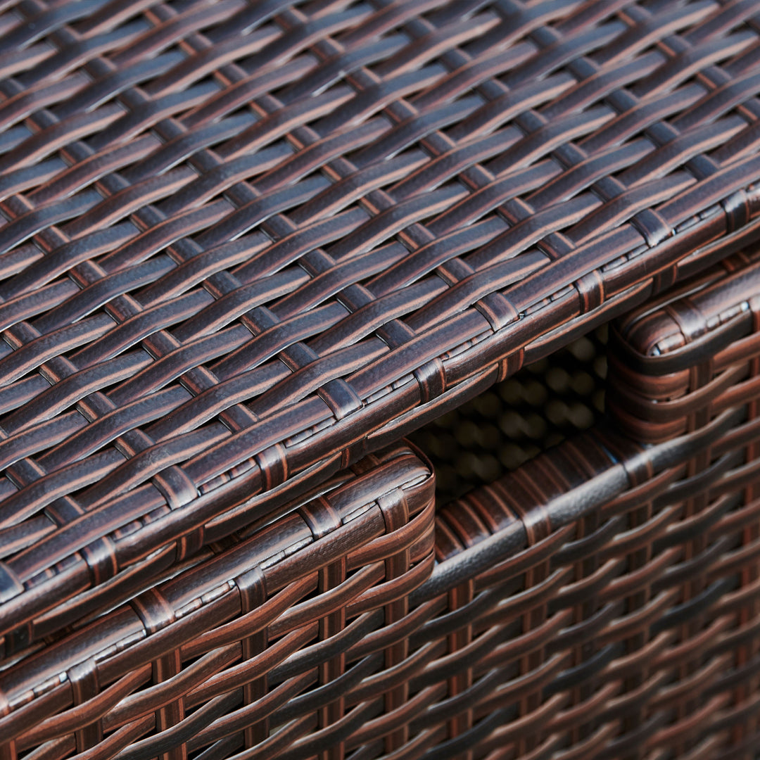 Close up image of the brown rattan weave.