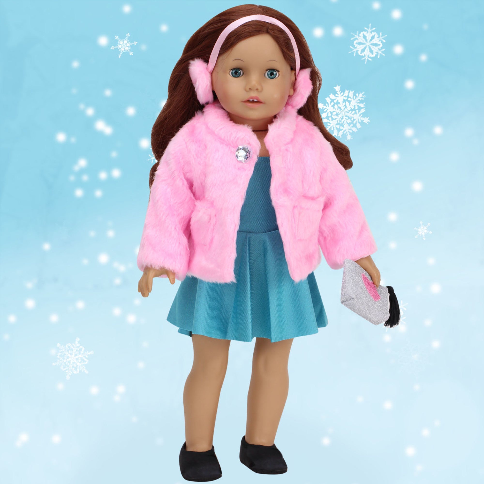 Sophia's Pink Faux Fur Coat and Earmuff Headband Set for 18