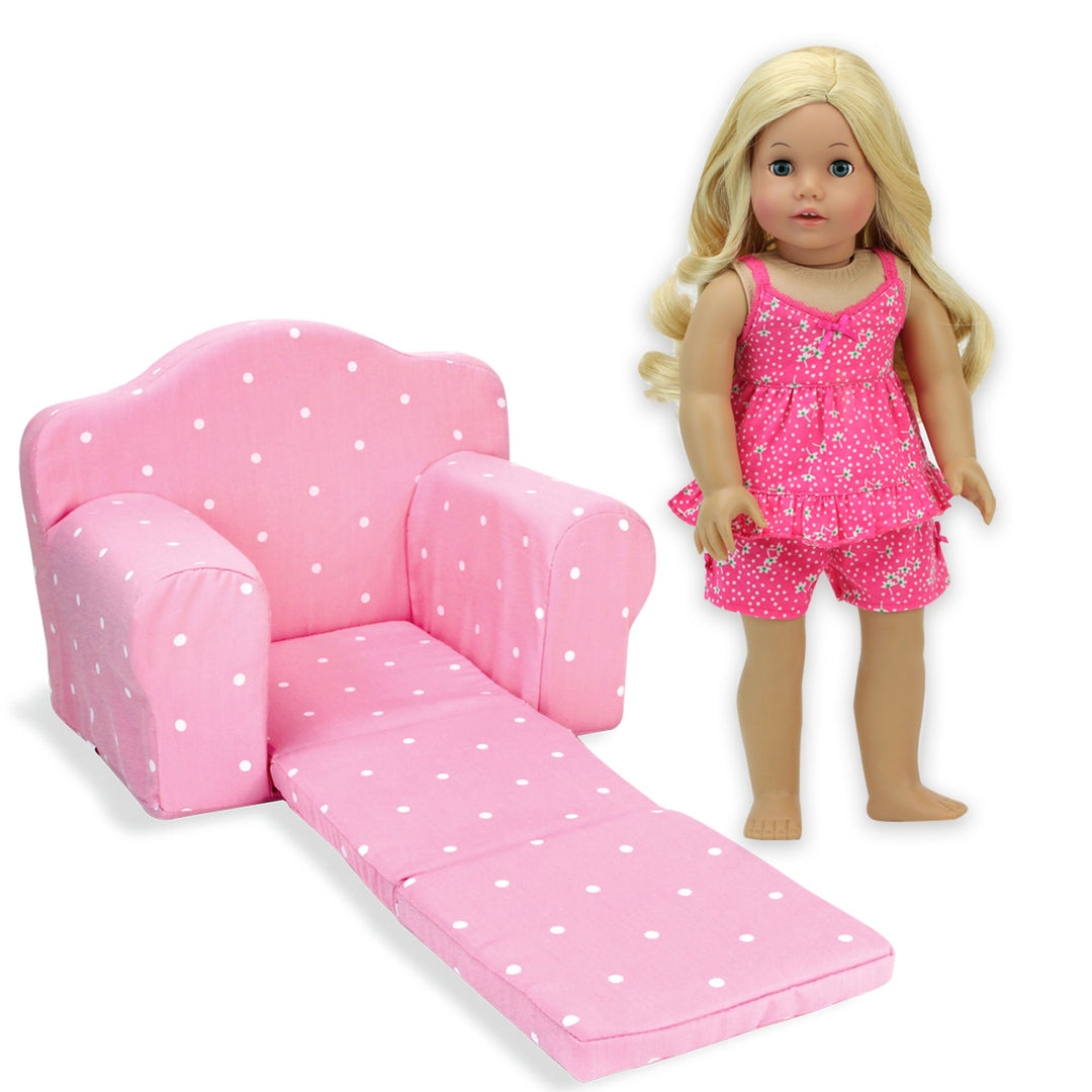 Sophia's - 18" Doll - Polka Dot Pull Out Chair Single Bed - Light Pink