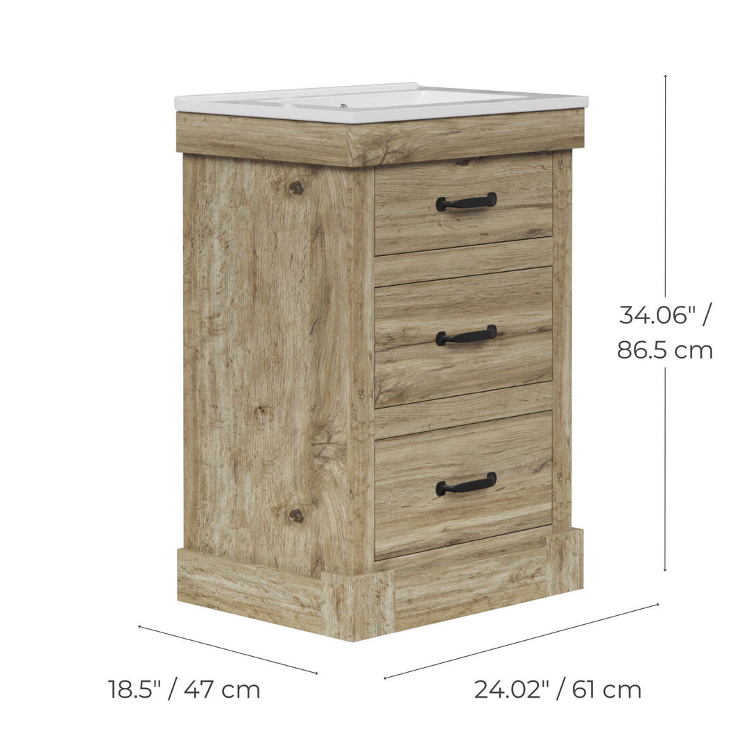 Teamson Home Donovan 24" Single Bathroom Vanity with Two Drawers, Light Oak