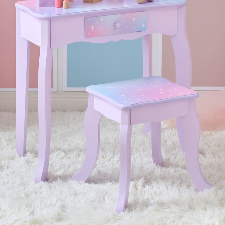 Stardust Print Gisele Wooden Play vanity with LED Lights & Three Way Mirror for Pretend Play by Teamson Kids