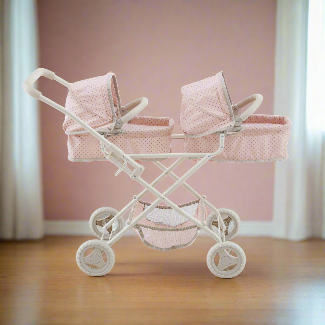 double play stroller Olivia's Little World Polka Dot Princess Baby Doll Double Bassinet Str – US