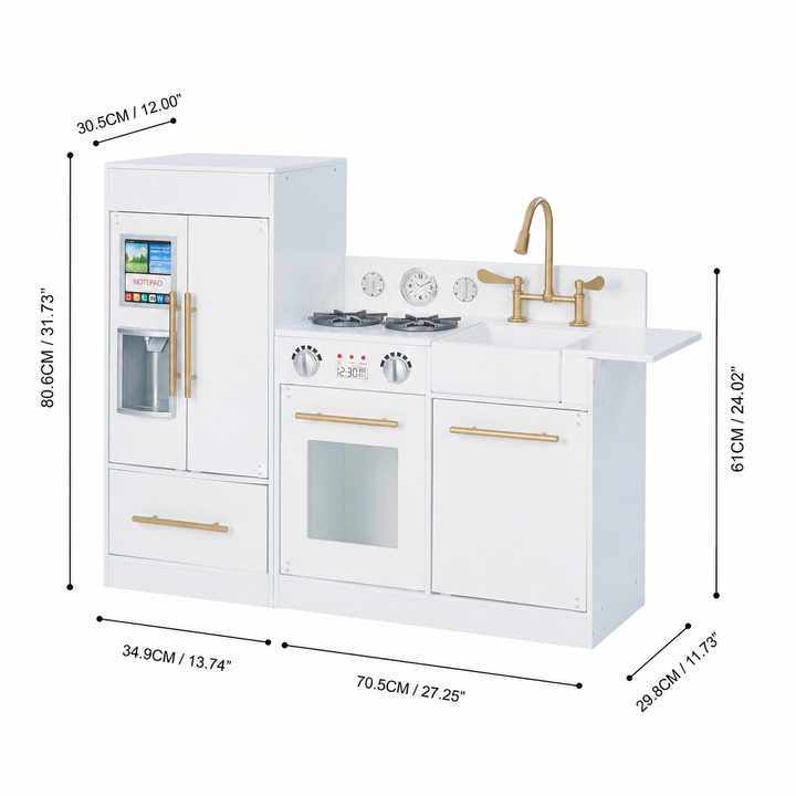 Teamson Kids Little Chef Chelsea Modern Play Kitchen, White/Gold