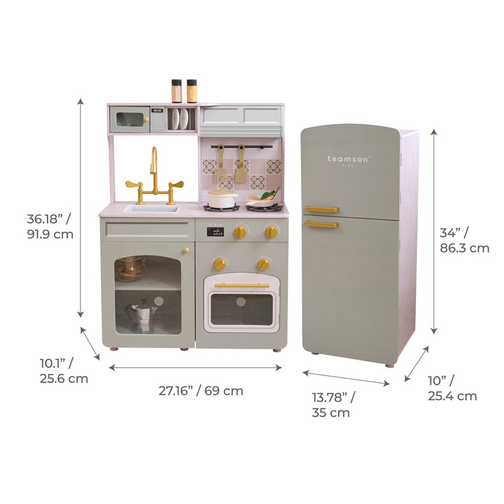 2-Pcs Wooden Play Kitchen with 17 Accessories, Green - Little Chef Hampton by Teamson Kids