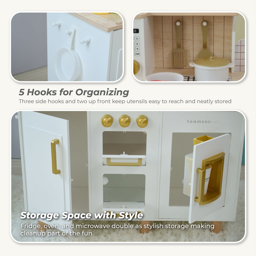Wooden Play Kitchen with 17 Accessories, White - Little Chef Hampton by Teamson Kids