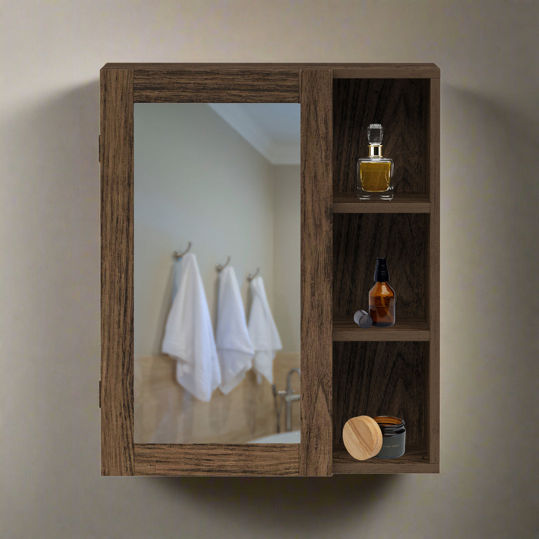 Teamson Home Ellery Removable Medicine Cabinet with Mirror, Open Shelves, Walnut