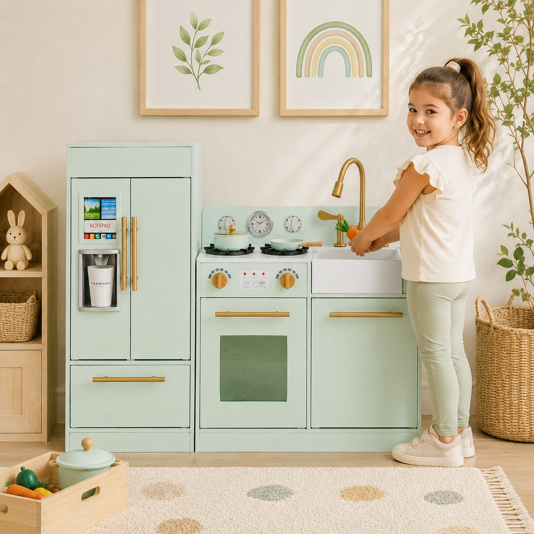 Teamson Kids Little Chef Charlotte Modern Play Kitchen, Mint/Gold