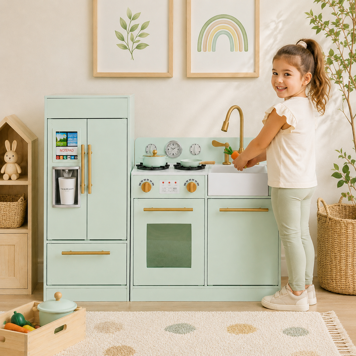 Teamson Kids Little Chef Charlotte Modern Play Kitchen, Mint/Gold